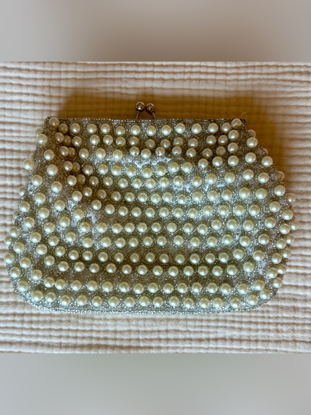Lulu's Pearl-Embellished Clutch - Ivory Pearl